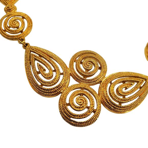 Retro Gold Tone Swirl Spiral Necklace Statement Collar Chunky Modernist Abstract - Picture 5 of 8